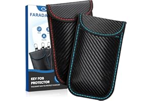 Coorattyes Faraday Bags for Phones and Car Key, Carbon Fiber Surface Signal Blocking Pouch, Go Dark Bags for Cell Phones, Car Key/WiFi/RFID/GPS Signal Blocker with Red Blue Stiching
