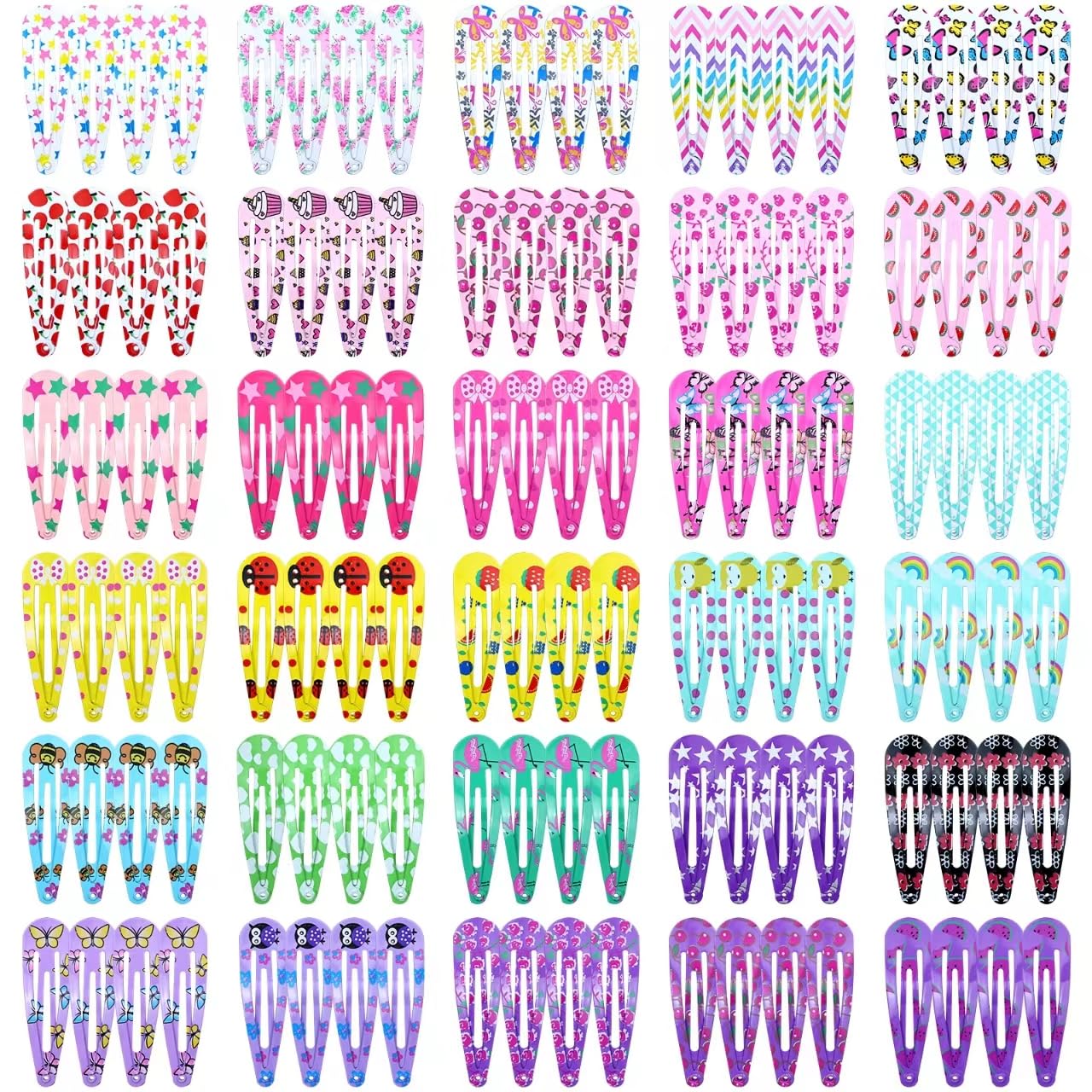Photo 1 of Cinaci 120pcs in 30 Cute Patterns 5cm/2" Colorful Printed Metal Snap Hair Clips Barrettes Bangs Holders Accessories for Baby Girls Toddlers Kids Teens
