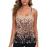 MANER Women’s Sequin Tops Glitter Party Strappy Tank Top Sparkle Cami