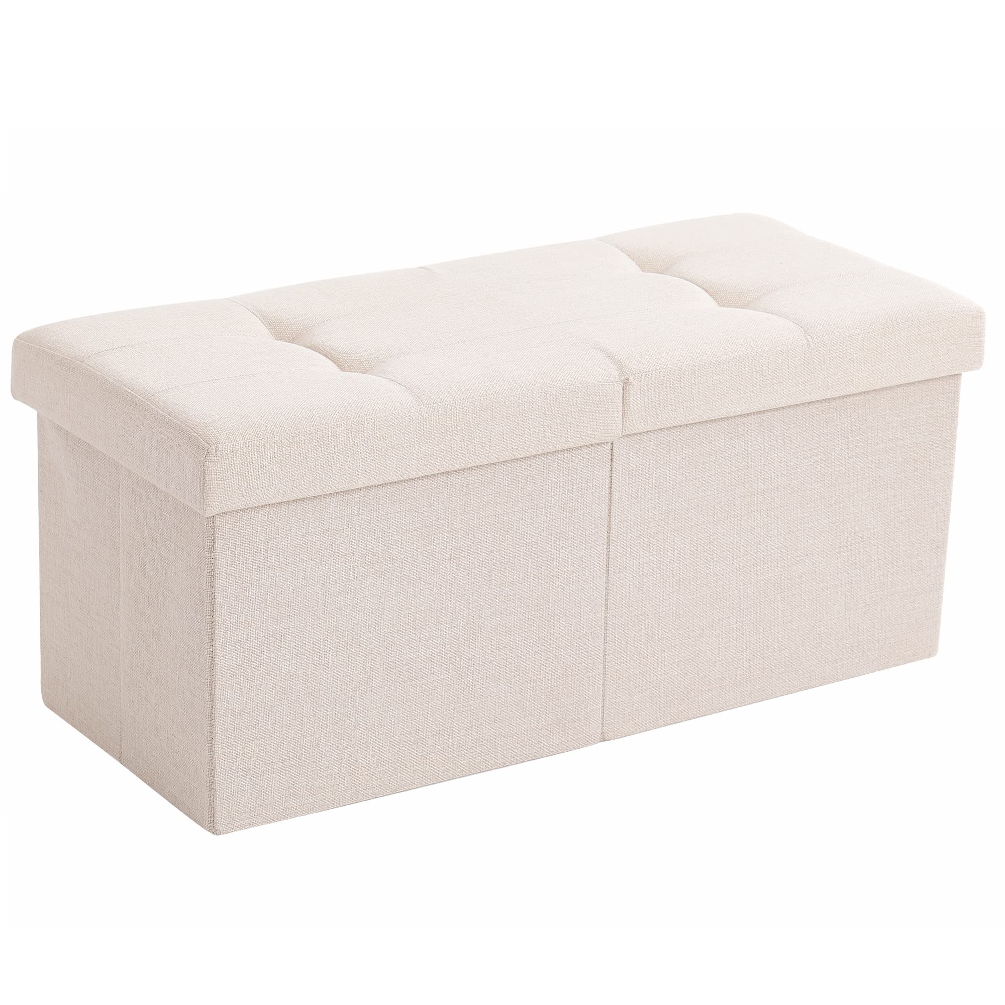 CUYOCA Storage Ottoman Bench Foldable Seat Footrest Shoe Bench End of Bed Storage with Flipping Lid, 75L Storage Space, 30 inches Linen Fabric Beige - Image 8