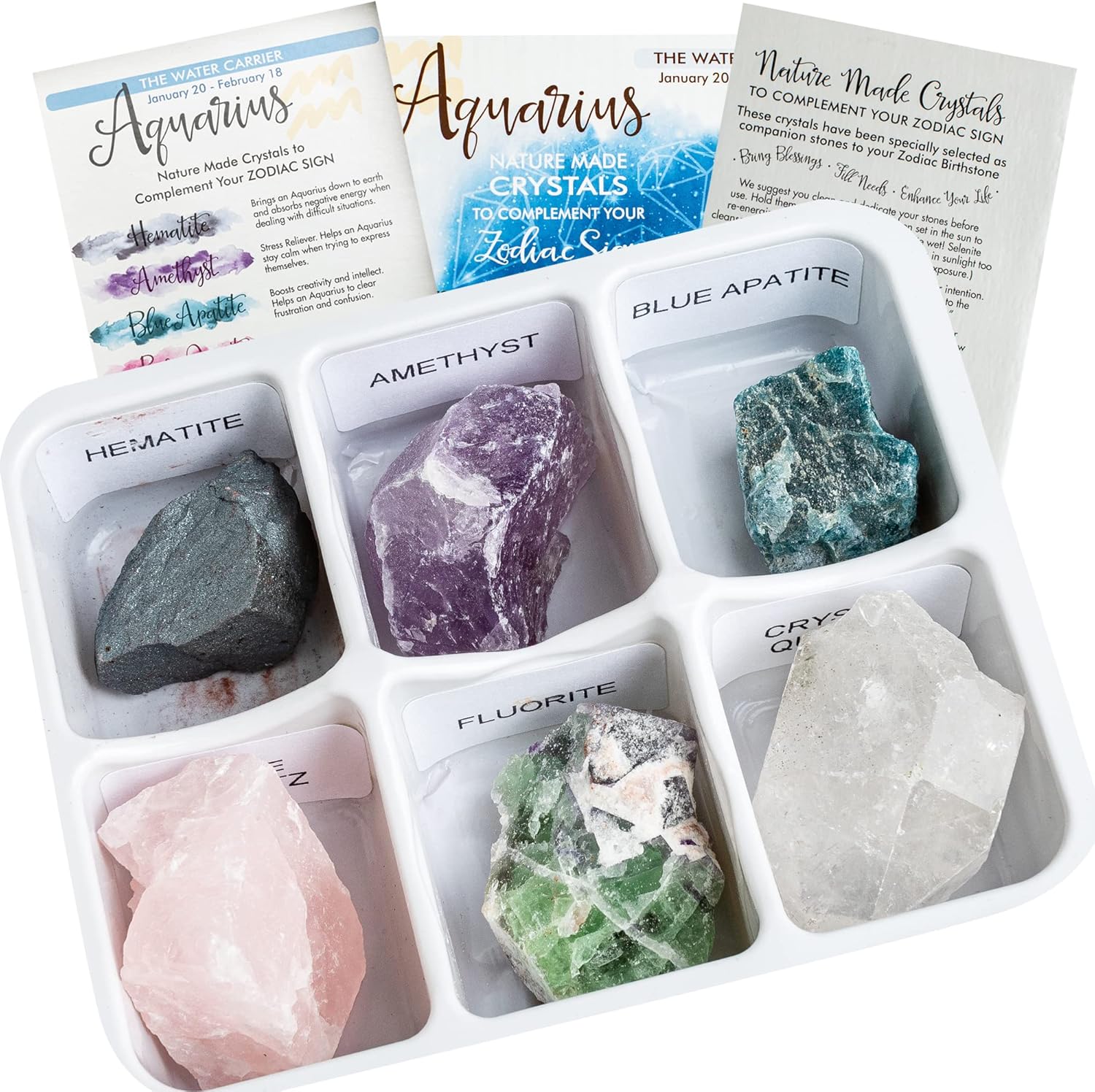 Indoor Fountains & Accessories - Rock Paradise Horoscope Stone Box Set - Aquarius Zodiac Sign – Healing Crystals Birthstone Charms – Astrology Crystal Healing Horoscope Gift