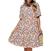 KIRUNDO Womens Summer Dresses Casual Boho Floral Mini Babydoll Short Sleeve A Line Dress V Neck Sundress Beach Vacation