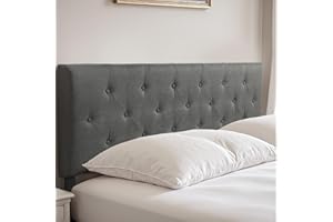 Lifezone Upholstered Queen Size Headboard,Height Adjustable Queen Size Headboard, 33.3 to 45.3 Inches,Sturdy Metal Legs, Easy to Assemble, Modern Button Simple Design, Grey