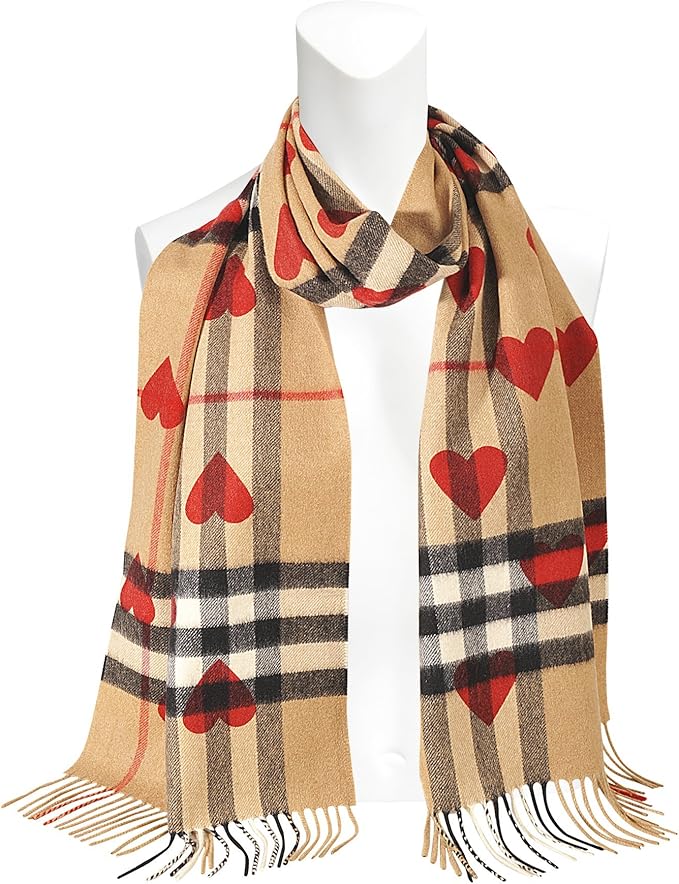 Burberry Classic Cashmere Scarf in Check and Hearts