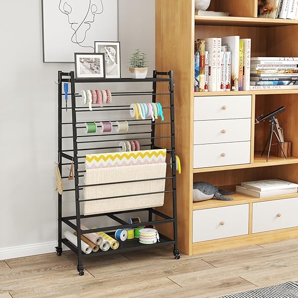 YAGEANNL RIBBON HOLDER-RIBBON ORGANIZER, DOUBLE-SIDED RIBBON HOLDER ORGANIZER RACK,LARGE CAPACITY ROLLING GIFT WRAP RACK RIBBON ORGANIZER FOR CRAFT ROOM