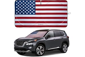 MAGNELEX American Flag Windshield Sun Shade, High-Resolution Car Shield with Mirror Cut-Out for Automotive Interior Protection Heat Reduction, Folding Sunshade Storage Bag - Medium, Original