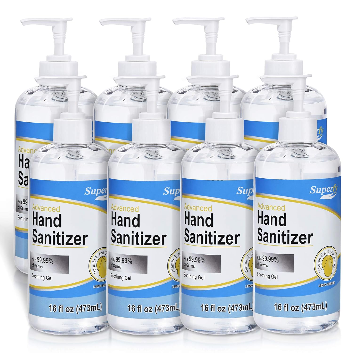 Superfy Hand Sanitizer Gel with Pump, 8 Pack of 16 oz