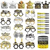 HOWAF New Years Eve Party Supplies 2026, 45pcs New Years Hats 2026 Glasses Fringed Noisemaker NYE Party Favors New Years Accessories Kit for New Year's Eve Decorations
