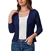 GRACE KARIN Women's 3/4 Sleeve Open Front Cropped Cardigan Summer Lightweight Hollow Out Knit Shrug