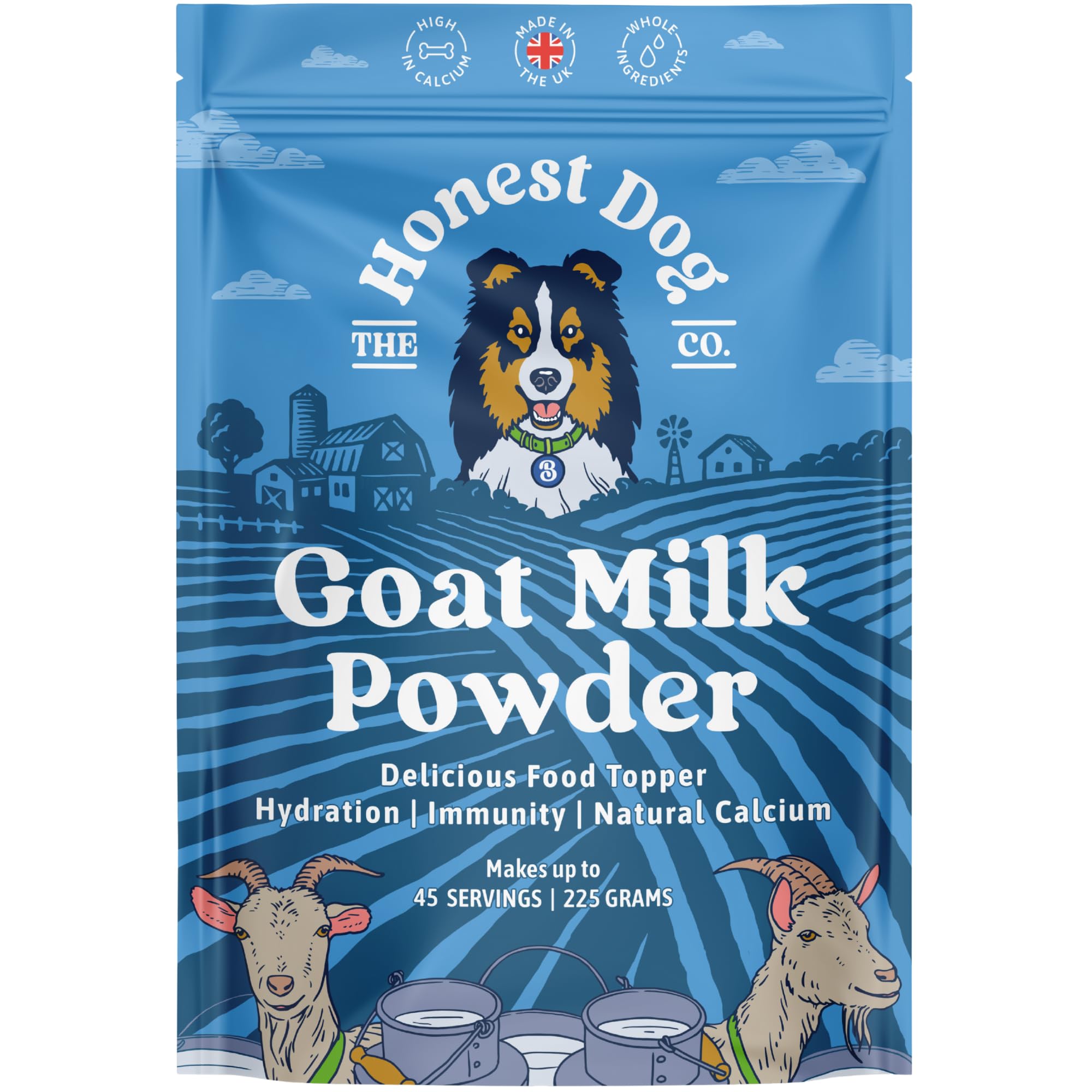 Honest Dog Co. Goats Milk Powder for Dogs | Packed with Protein, Calcium & Vitamins for Immunity, Recovery & Growth | Premium Supplement for Puppies & Adult Dogs | Made in UK | 225g | 45 servings
