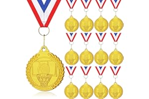 DONRIME Basketball Medals for Awards - 12 Pack Gold Metal Medal for Basketball Team, Sports Day Favors Prizes for Kids Boys Children Adults