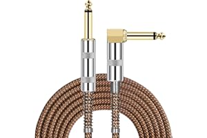 JOLGOO Guitar Cable, 1/4 Inch Cable 3 M, Straight to Right Angle 6.35mm Plug Bass Keyboard Instrument Cable, Orange and Black