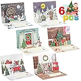 SULOLI 3D Pop Up Christmas Greeting Cards, 6 Pack Xmas Gift Cards with Envelopes Santa Elk Snowman Holiday Cards for Christmas Season Kids and Family Greetings