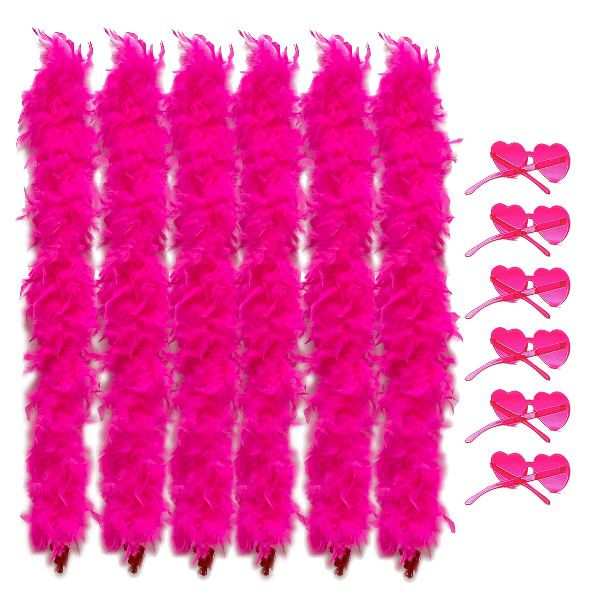 LIULIUBTY Colored Feathers Flapper Colorful Feather Boas for Party 6 Pcs 6.6ft, with Frameless Sunglasses Party Favor Carnival (6 Hot Pink) — image 1