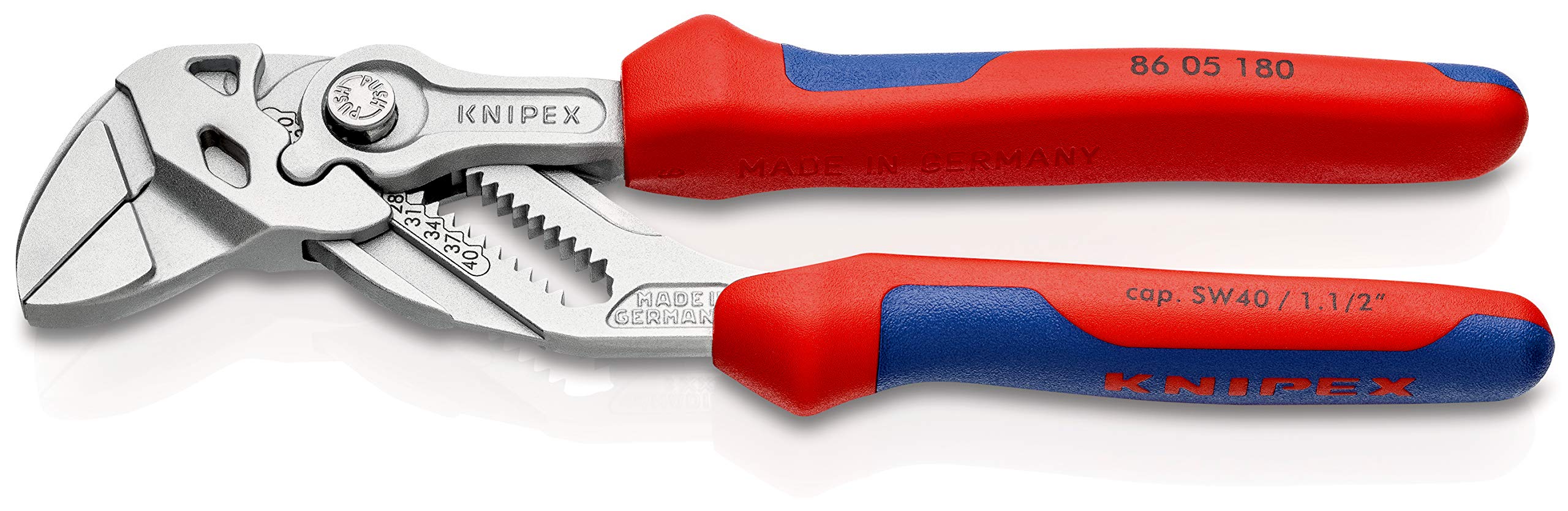 KNIPEX Pliers Wrench Pliers and a Wrench in a Single Tool Self-Service Card Chrome-Plated with Multi-Component Handles 180 mm, 86 05 180 SB