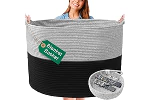 HUDDLE SUPPLY CO XXXXL WASHABLE Blanket Basket Living Room 2PCs Toy Baskets Storage Kids Woven Rope XXX Extra Large Basket for Blankets,Pillows,Throws,Laundry + Small Basket | Blanket Storage Basket (Black & Grey)