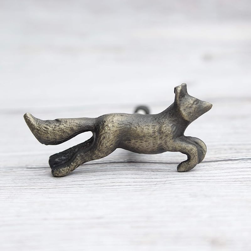 Running Fox Hardware in Antique Brass for Woodland Decor Forrest Critter
