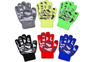 Hicdaw 6 Pairs Kid's Winter Gloves - Stretchy Warm Knit Gloves for Boys or Girls
