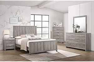 GTU Furniture Lyndon Weathered Light Grey Panel Bedroom Set (King, 5 Pc)
