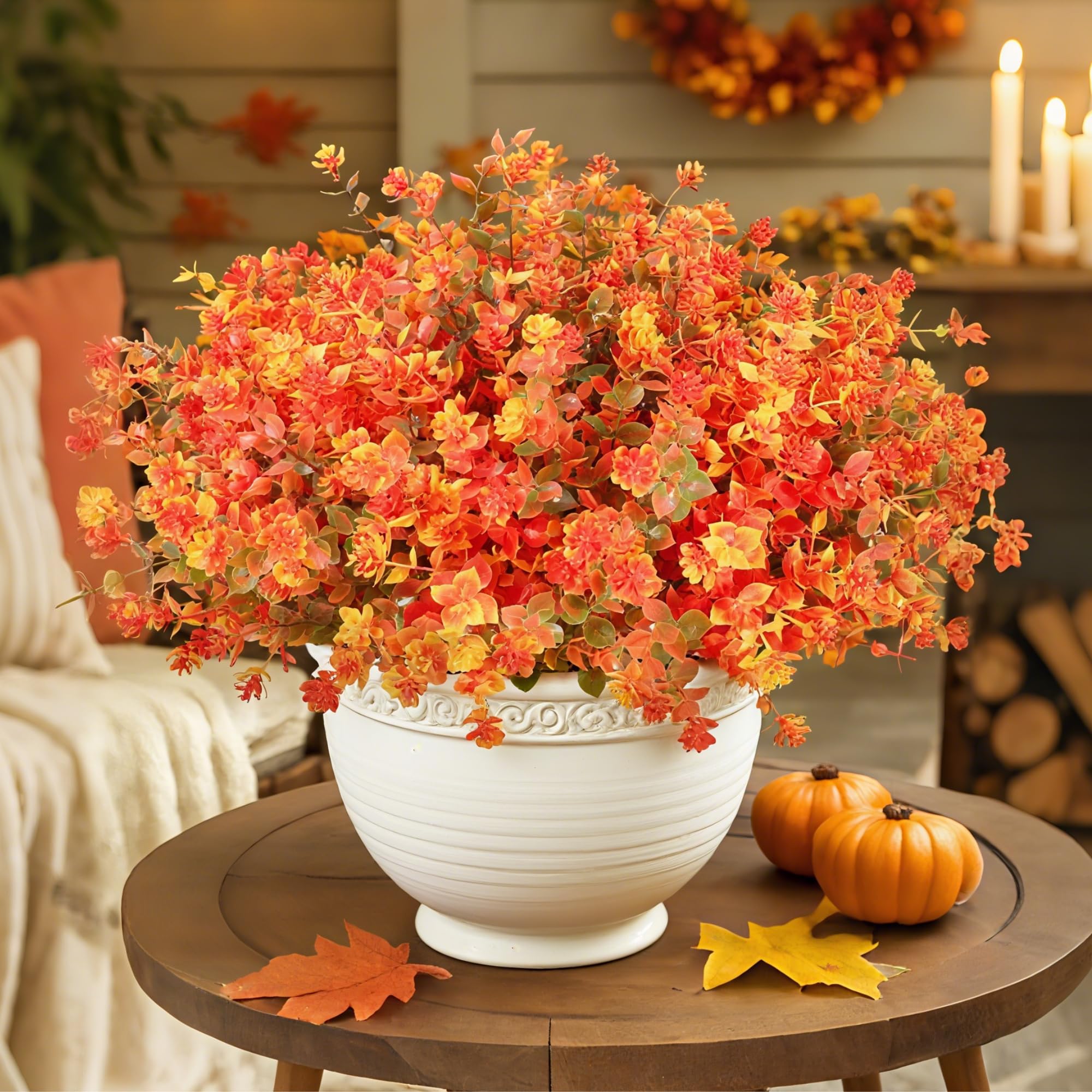 Peninpha 16 Bundles Artificial Flowers for Fall Outdoors Decoration - Fake Mums Faux Artificial Plants Plastic Shrubs Flower No Fade for Harvest Halloween Thanks Giving Day Decor