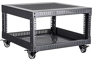 Kenuco Standing Open Frame Rack with 4 Wheels and 4 Legs - Steel Network Equipment Rack 17.75 Inch Deep