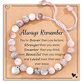 HGDEER 100% Natural Stone Adjustable Bracelets, Pink Zebra Jasper Heart Charm Jewelry, Trendy Birthday Teen Girl Gift Ideas with Quote Card & Gift Pouch