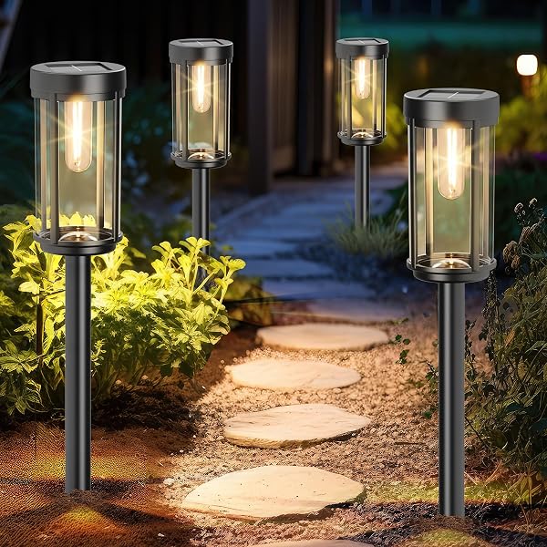 DAMAYCA 12 PACK SOLAR LIGHTS OUTDOOR WATERPROOF FOR GARDEN WALKWAY PATHWAY LAWN YARD DECORATIVE MODERN LANDSCAPE LIGHTING. (WARM WHITE LIGHT, 12)