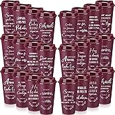 Zhehao Spanish Bible Verse Tumblers Bulk, 16 oz Reusable Plastic Coffee Cups with Lids, Christian Scripture Drinking Cups for Church Events, Teacher Appreciation, Spring Gifts(Wine Red,48)