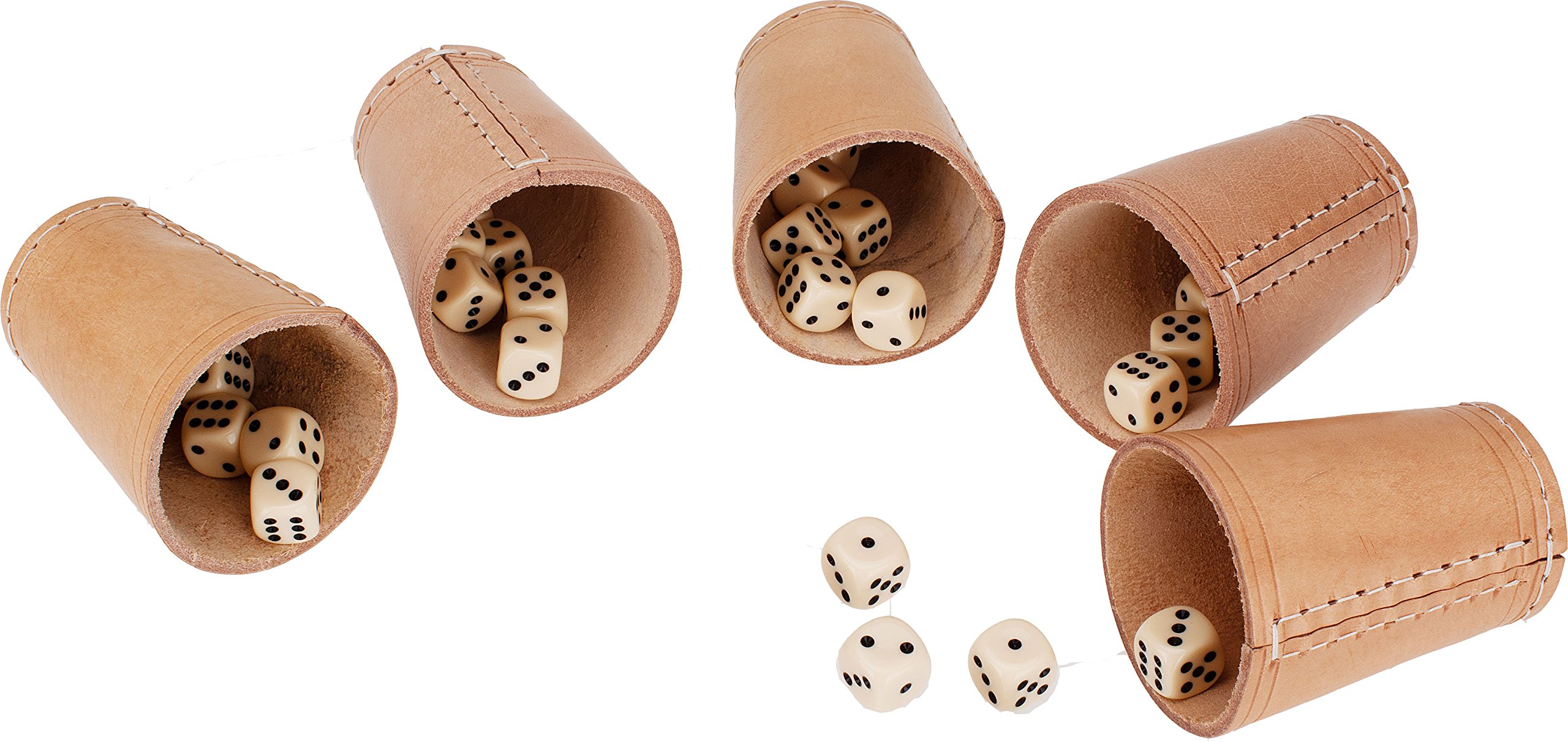GICO Leather Dice Cup Standard (9 cm) with 6 Dice Set of 5 - 5902-5