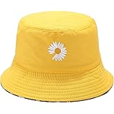 Flower Reversible Bucket Hat Cotton Summer Travel Beach Sun Hats Emboridery for Women Men