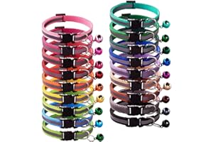 Flymind 18Pcs Reflective Puppy Collars, Cat ID Collars with Bell Adjustable 19-32cm, Soft Nylon Adjustable Quick Release Identification Collars for Puppy Cat(Unbreakaway)