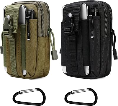 Flintronic Tactical Waist Bag 2 Pack Molle EDC Pouch Black & Green