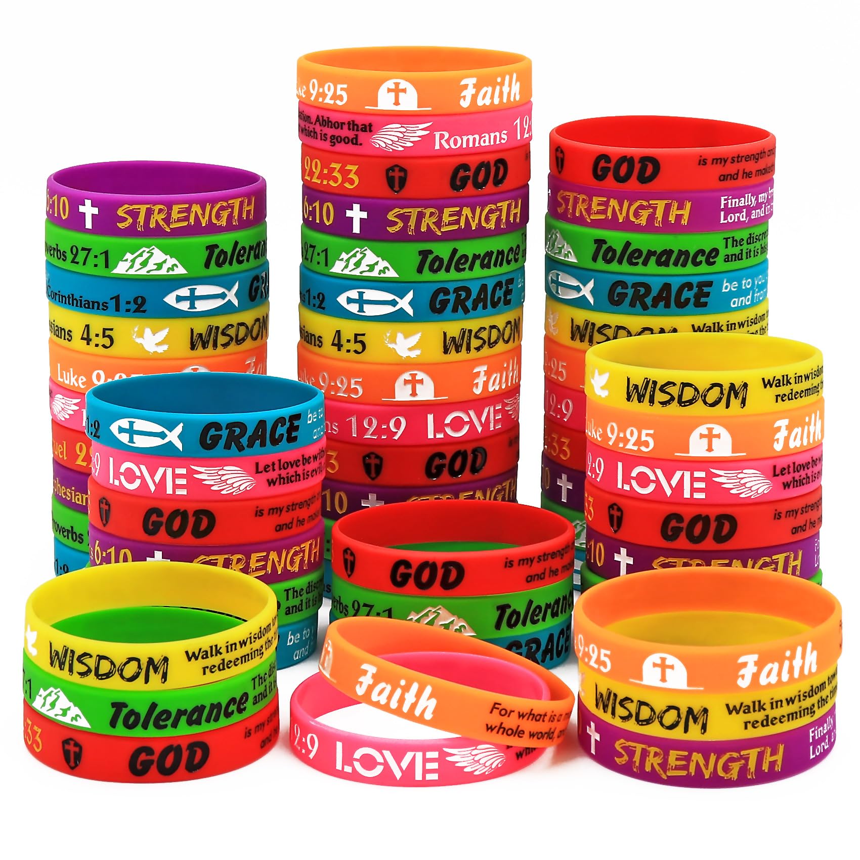 NAHRMY 49 pcs Faith Bible Verses Rubber Bracelets Silicone Wristband, Christian Religious Silicone Wristbands Inspirational for Favors Church Party Gifts