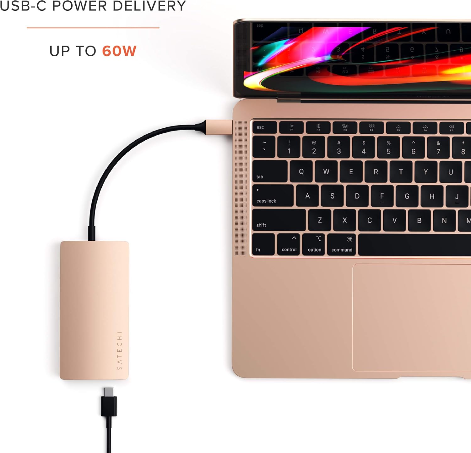 Satechi Aluminum Multi-Port Adapter V2-4K HDMI (30Hz), Gigabit Ethernet, USB-C Pass-Through, SD/Micro Card Readers, USB 3.0 - Compatible with 2020 MacBook Pro, 2020/2018 MacBook Air (Gold): Electronics