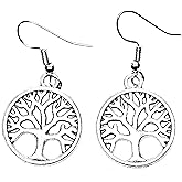 Small silver tree of life dangle earrings