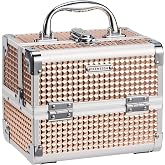 Makeup Case with Mirror Girls Kids Hair Acessory Organizer Jewelry Storage | Teenager Kids Girls Headpiece Dance Makeup Train Case Nail Art Kits Case Art Sewing Craft Case with Mirror Locking Pink Plaid