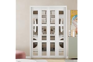 BARNER HOME Bifold Door, 3-lite Clear Glass Closet Door for 48"x 80" Opening, Folding Doors with Hardware Kits, MDF, White Multifold Interior Doors