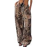 DURUNUL Womens Leopard Baggy Wide Leg Sweatpants Drawstring Elastic High Waisted Cheetah Print Lounge Barrel Trousers Pockets