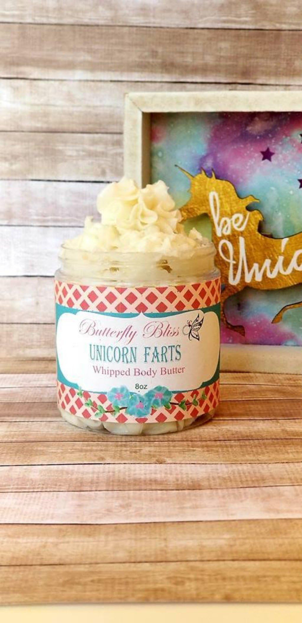 Unicorn Farts Whipped Body Butter, natural lotion, organic, 8oz jar, made with shea butter, mango butter, coconut oil, almond oil