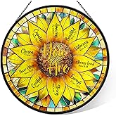 Christian Sunflower Stained Glass Window Hanging, 7.9" Inspirational Bible Verse Sun Catcher Glass Panel, Sunflower Decor Hand Painted Round Wall Art, Religious Gifts for Women, Mom, Wife