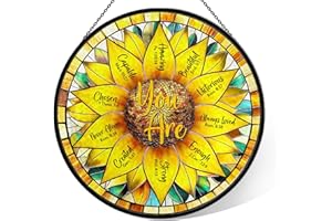 JOPJOLIW Christian Sunflower Stained Glass Window Hanging, 7.9" Inspirational Bible Verse Sun Catcher Glass Panel, Sunflower Decor Hand Painted Round Wall Art, Religious Gifts for Women, Mom, Wife