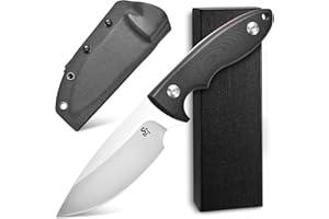 Sitivien ST24 Fixed Blade Knife, AUS-8 Black Stonewashed Steel Blade Double Color G10 Handle Full Tang EDC Fixed Knifes for Outdoor Working Camping Hunting Fishing(Black Handle+Silver)