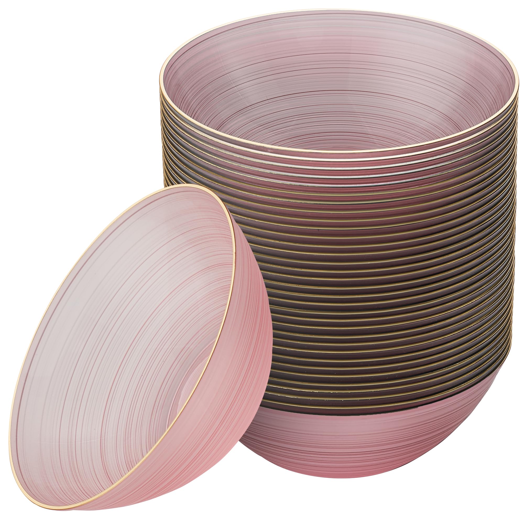 Photo 1 of PLASTICPRO 32 Pieces Crystal Design Plastic Bowls 16 ounce Gold Rim Elegant Disposable Plates, Transparent Pink