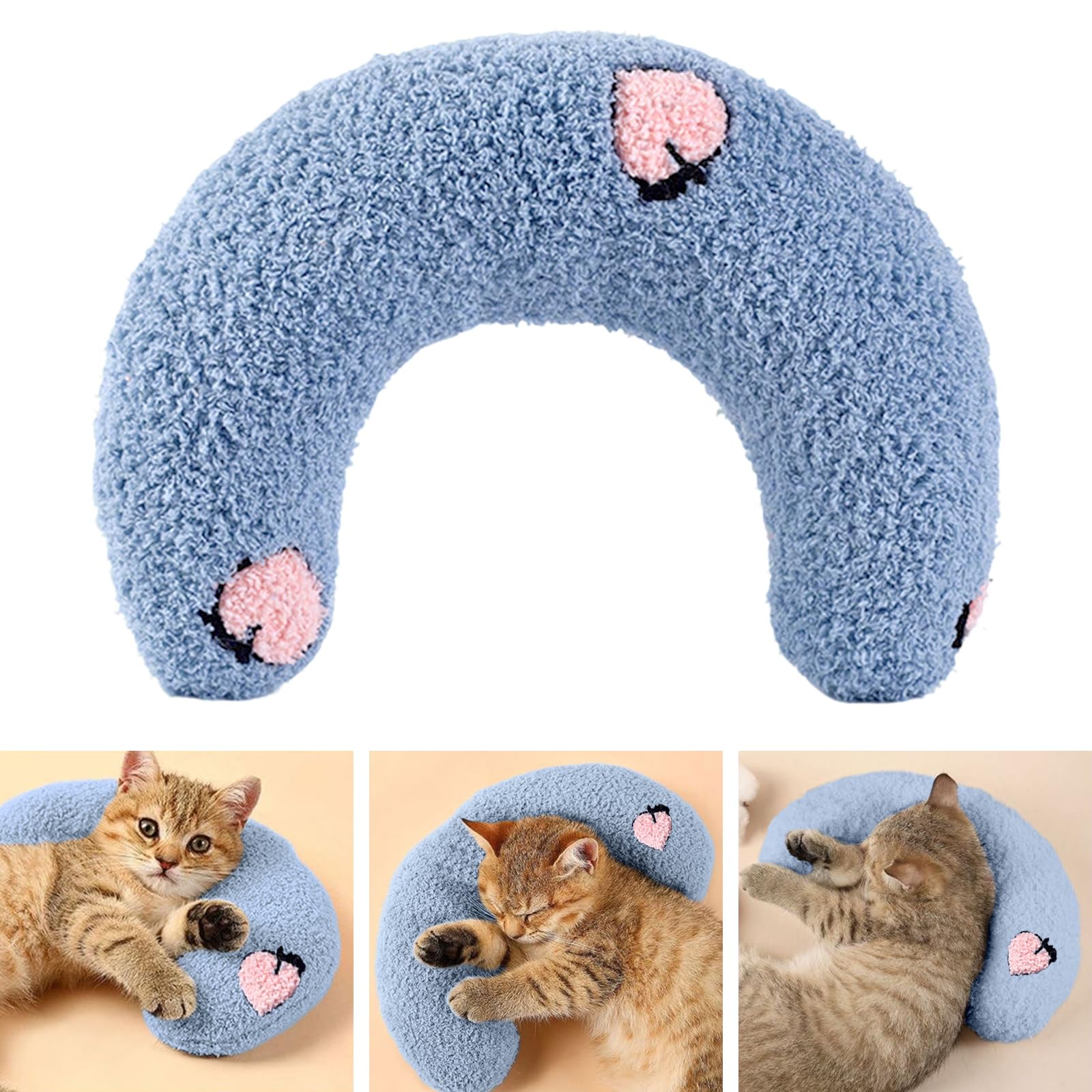 Fnaobai Pet Small Pillows for Small Dogs Cat U-Shaped Puppy Neck Pillow for Indoor Improve Relief Sleeping Machine Washable (Blue)