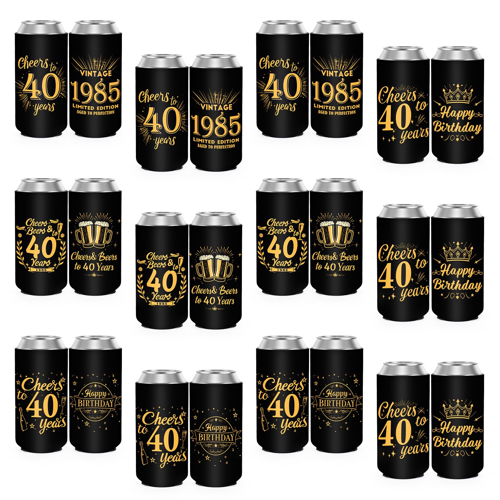 Photo 1 of Slim Can Cooler Sleeves 12 Pack, Neoprene Skinny Can Coolers for 12 oz Slim Cans Cup,40th Birthday Party Favor Decorations for Men Women Funny Party Supplies (40th, Slim Can Cooler)