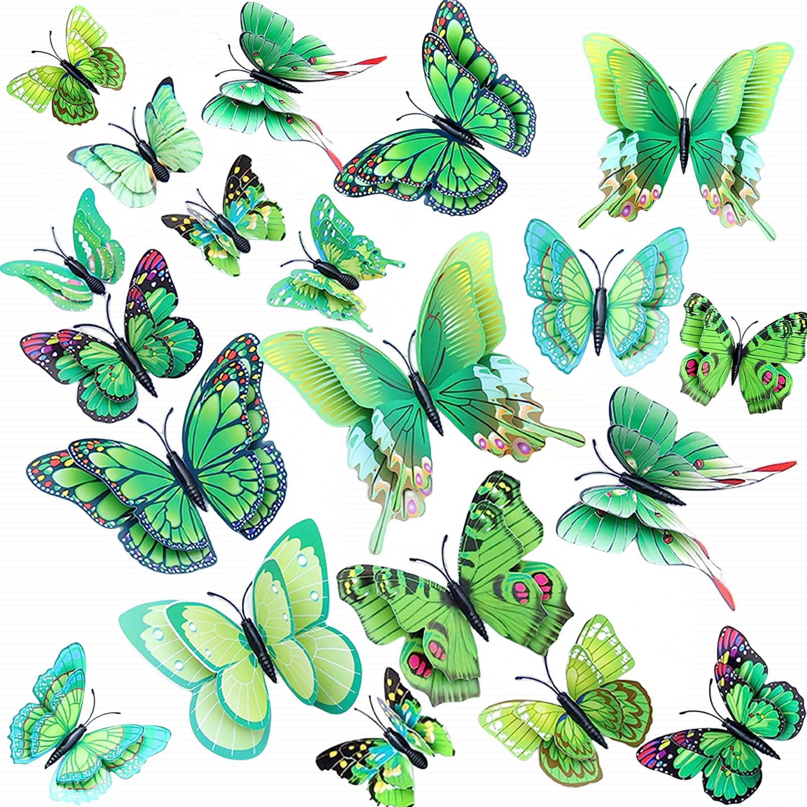 24PCS 3D Butterfly Wall Sticker Decor,3D Butterflies Stickers for Party Decorations with Magnets and Gum Removable and Reusable (Green)