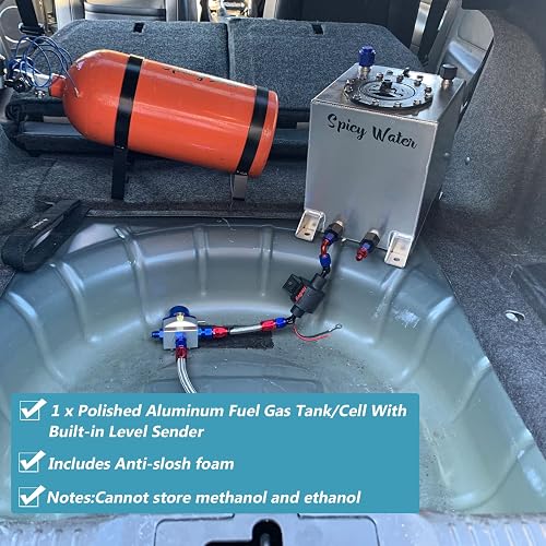 POSENG 10 Gallon Polished Aluminum Racing Fuel Cell – Drift/Street/Strip – With Level Sender & Cap