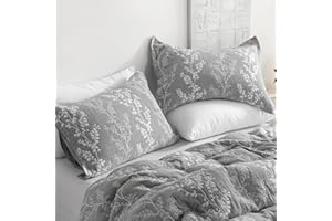 NTBAY Cotton Standard Pillow Shams, 3 Layer Muslin Breathable Soft Thermal Yarn Dyed Sham Covers, 2 Pack 20x26 Oxford Pillowcases with Envelope Closure, Grey Tree