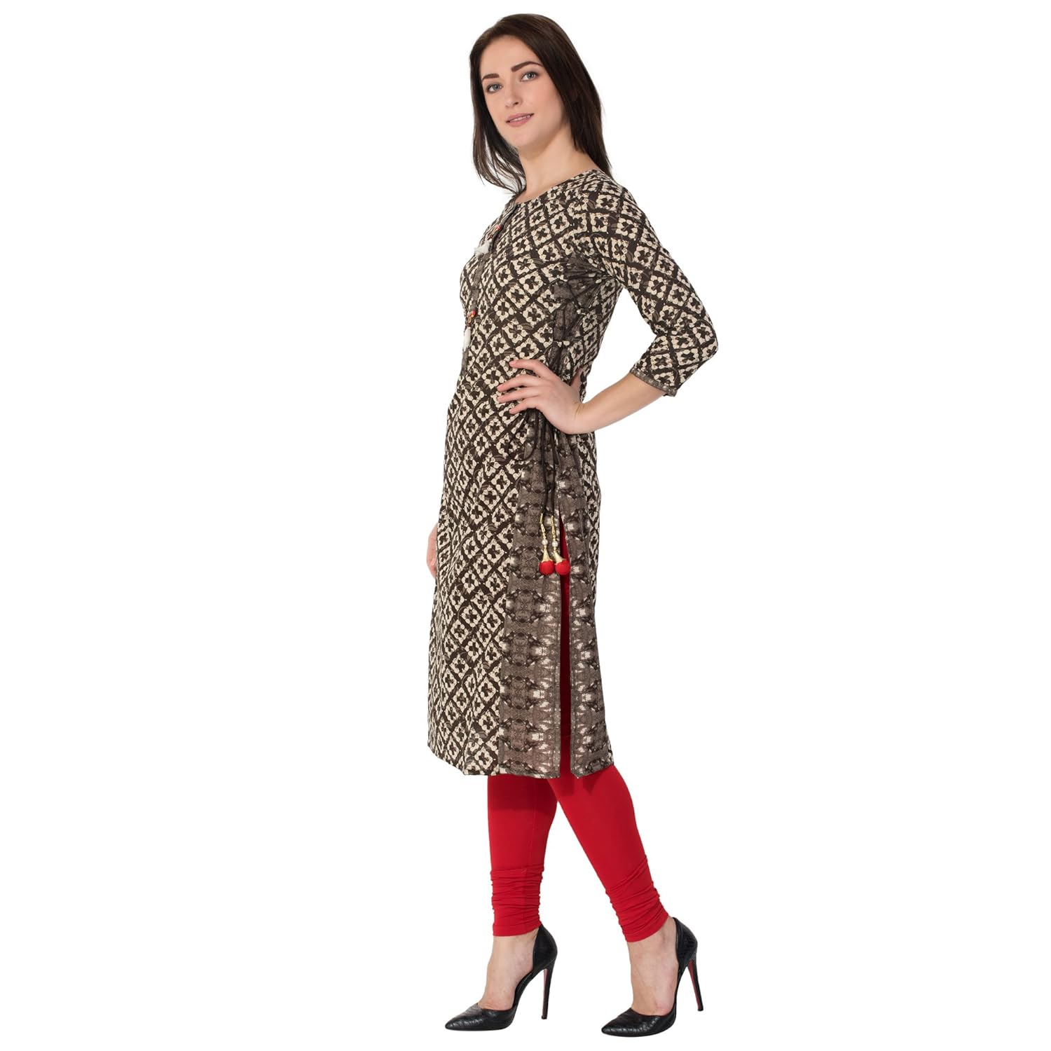 gulmohar jaipur women's cotton straight kurti (brown)