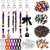 AUGSUN 713Pcs Halloween Bead Keychain Making Kit DIY Keychain Craft | Bead Keychain Accessories, Cross Skull Pony Clay Beads, Halloween Jewelry Charms, Halloween Holiday Gifts Party Favors